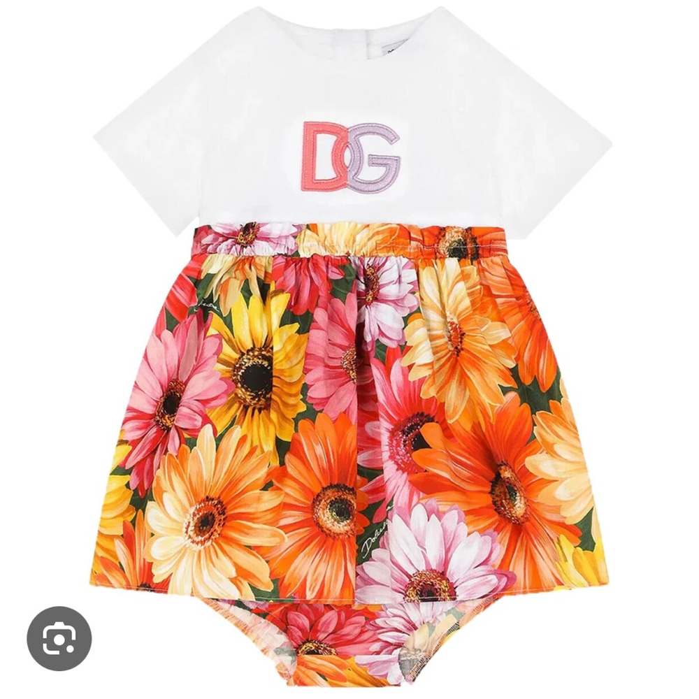 Dolce & Gabbana Baby Girls Gerbera Daisy Poplin Dress with Bloomers